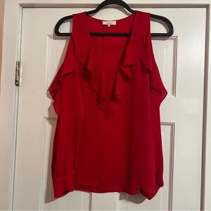 #10 PARKER RUFFLE V-NECK COLD SHOULDER VIBRANT RED BLOUSE TOP SIZE SMALL